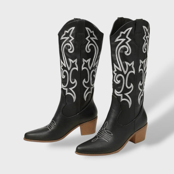 Women's Tall Embroidered Cowboy Boots with Block Heel